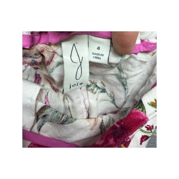 Joie Pants Womens 4 Pink White Floral Linen Blend Wide Leg Paperbag Waist Crop - Picture 8 of 14